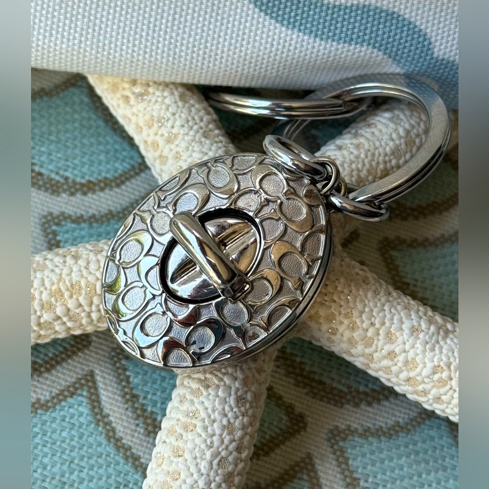 Coach Vintage Signature Valet Interlocking 2 in 1 Logo Silver Keychain Bag Charm